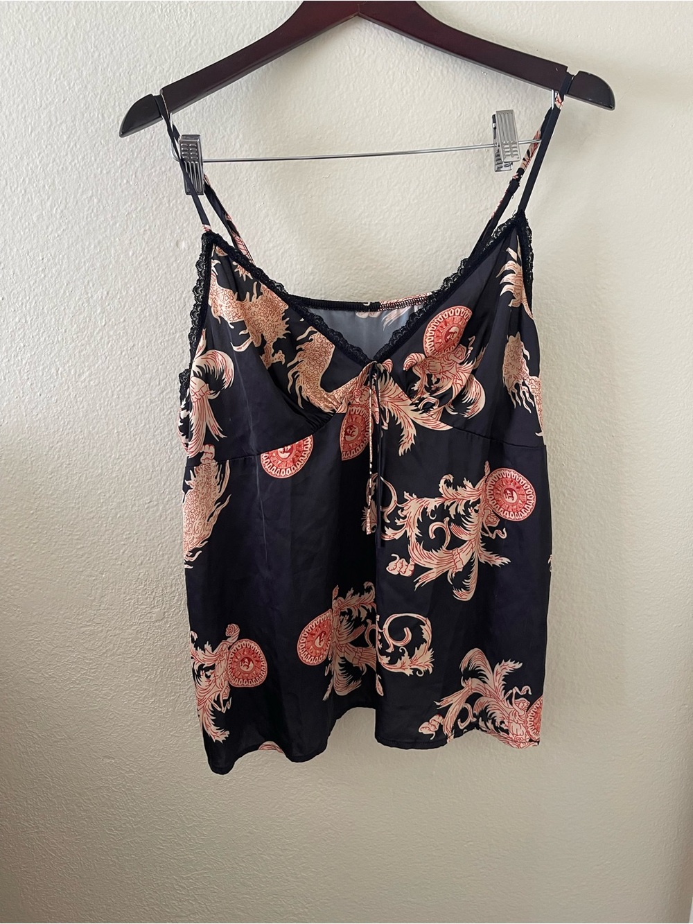 Black medallion Printed Lace-Trim Cami Top